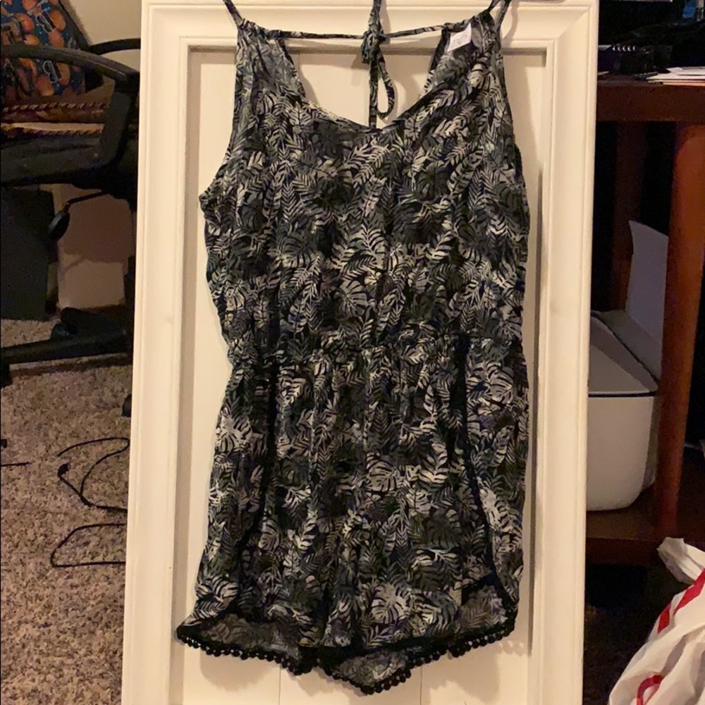 BP Black, grey, and white tropical print romper